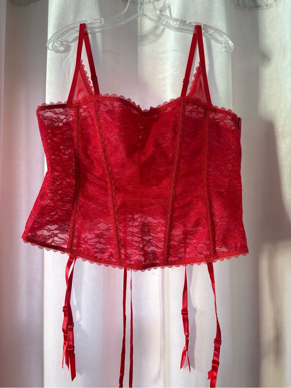 Adore Me Red Lace Corset Bustier with Garter Straps